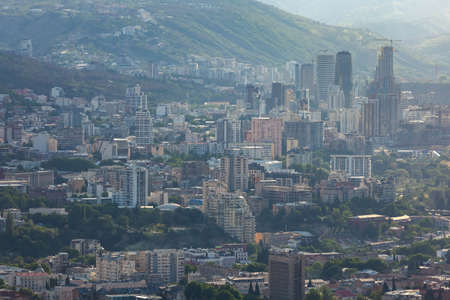 Beautiful view of Tbilisi at sunset, capital of Georgia. Citiyscape