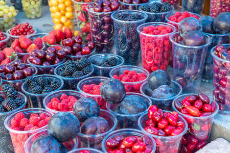 Various fruits for sale, outdoor market. Foodの写真素材