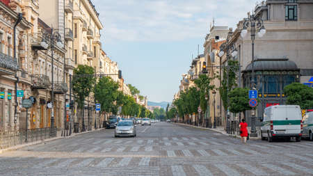 Tbilisi, Georgia - 01 August, 2021: View on Agmashenebeli Avenue is one of the main street in historical part of city Tbilisi, travelのeditorial素材