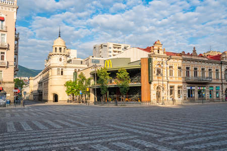 Tbilisi, Georgia - 01 August, 2021: View on Agmashenebeli Avenue is one of the main street in historical part of city Tbilisi, travelのeditorial素材