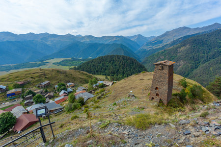 The Upper Omalo village and the fortress Keselo. Travel to the Georgia. Caucasus