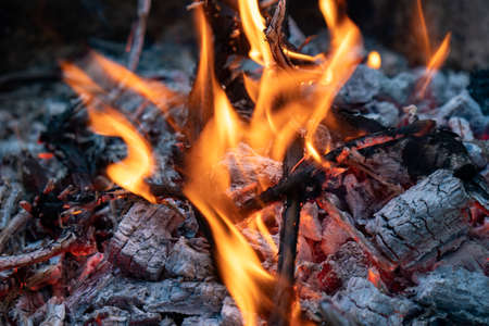 Hot black and red coals for barbecue, fire