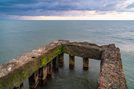 Beautiful sunset in the Black Sea, Poti, Georgiaの写真素材