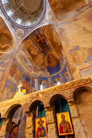 Frescoes in famous Kintsvisi monastery in Shida Kartli, central Georgiaの写真素材