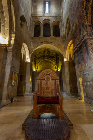 Mtskheta, Georgia - 2 April, 2022: Ancient orthodox frescoes in the interior of the Svetitskhoveli...
