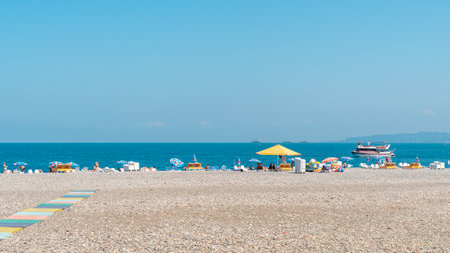 Batumi, Georgia - 30 August, 2022: People relax on the beach in Batumiのeditorial素材