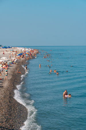 Batumi, Georgia - 30 August, 2022: People relax on the beach in Batumiのeditorial素材