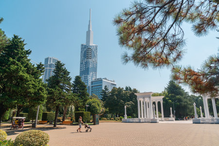 Batumi, Georgia - 30 August, 2022: Batumi Technological University Tower and Colonnade. Travelのeditorial素材