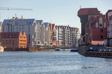 Gdansk, Poland - 11 March, 2022: Beautiful Old town of Gdansk at Motlawa river. Travelのeditorial素材