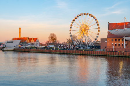 Gdansk, Poland - 11 March, 2022: Beautiful Old town of Gdansk at Motlawa river. Travelのeditorial素材