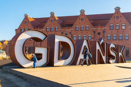 Gdansk, Poland - 11 March, 2022: Gdansk sign in Old Town of Gdansk. Travelのeditorial素材
