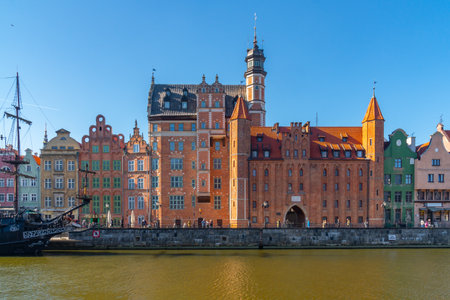 Gdansk, Poland - 11 March, 2022: Beautiful Old town of Gdansk at Motlawa river. Travel