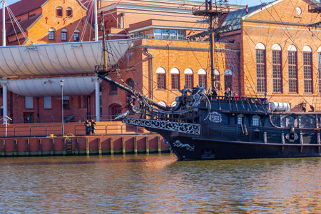Gdansk, Poland - 12 March, 2022: Beautiful old town of Gdansk and Pirate ship like vessel. Travelのeditorial素材