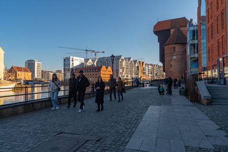 Gdansk, Poland - 12 March, 2022: View of Motlawa river and architecture of Gdansk. Travelのeditorial素材