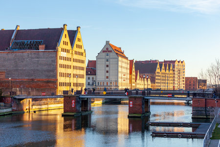 Gdansk, Poland - 12 March, 2022: View of Motlawa river and architecture of Gdansk. Travelのeditorial素材
