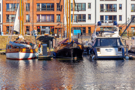Gdansk, Poland - 11 March, 2022: Ships sailing on Motlawa river. Travelのeditorial素材