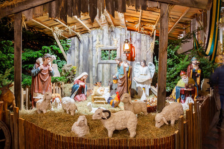 Czestochowa, Poland - 01 January, 2023: Nativity scene with statues in Jasna Gora monastery,...