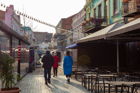 Tbilisi, Georgia - 18 February, 2023: View on Agmashenebeli Avenue is one of the main street in historical part of city Tbilisiのeditorial素材