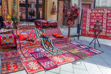 Tbilisi, Georgia - 18 February, 2023: Carpets for sale on Tbilisi street