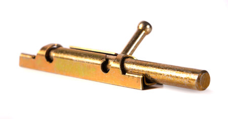 Yellow metal door latch isolated on white background. Lock for the door or window