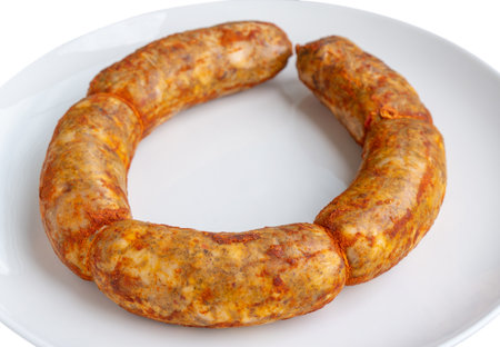 Traditional Georgian sausage Kupati, mainly produced in the Mingrelia region. Food on white plateの写真素材