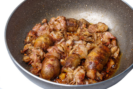 Traditional Georgian sausages Kupati, mainly produced in the Mingrelian region. Food in a frying panの写真素材
