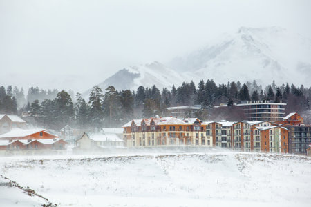View of Bakuriani, winter resort in Georgia. Sports recreationの写真素材