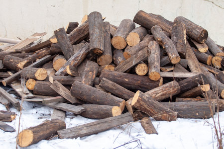 Preparation of firewood for the winter. firewood background, Stacks of firewoodの写真素材