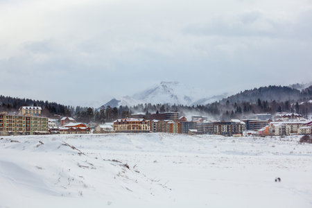 View of Bakuriani, winter resort in Georgia. Sports recreationの写真素材