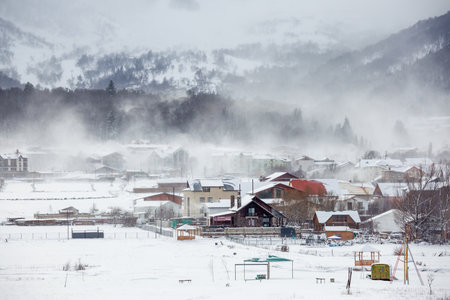 View of Bakuriani, winter resort in Georgia. Sports recreation