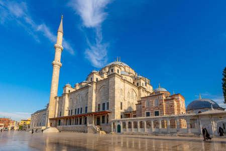 A wide angle view of historical Fatih Mosque in istanbul. Travel in Turkeyの写真素材