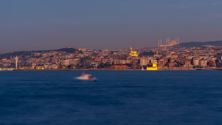 Camlica Mosque at night, the largest mosque in Istanbul. Beautiful view of Istanbul. Turkeyの写真素材