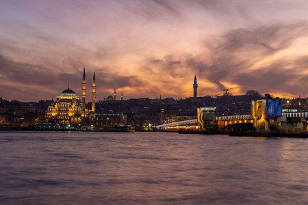 Yeni Mosque on Bosphorus at sunset. Beautiful view of Istanbul. Travelの写真素材