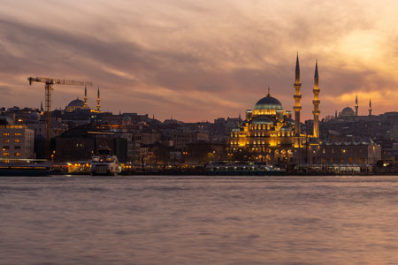 Yeni Mosque on Bosphorus at sunset. Beautiful view of Istanbul. Travelの写真素材