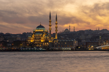 Yeni Mosque on Bosphorus at sunset. Beautiful view of Istanbul. Travelの写真素材