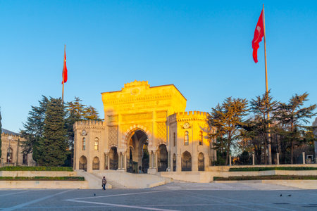 Istanbul university entrance with a old huge otoman gate. Educationの写真素材