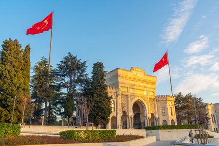 Istanbul university entrance with a old huge otoman gate. Educationの写真素材
