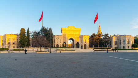 Istanbul university entrance with a old huge otoman gate. Educationの写真素材