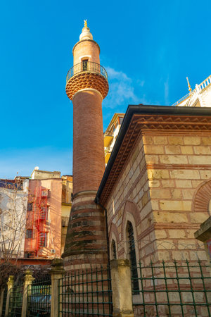 The minaret of a Muslim mosque built of red brick. Religionの写真素材