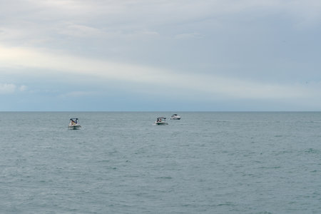 A small boats for tourists in the coastal waters of Batumi. Black seaの写真素材
