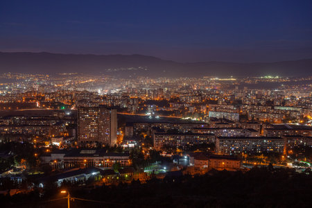 Old soviet residential district Gldani at night. Tbilisi, cityscapeの写真素材