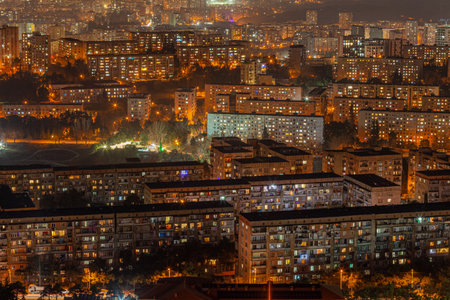 Old soviet residential district Gldani at night. Tbilisi, cityscapeの写真素材
