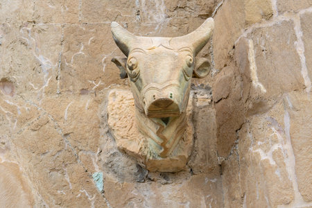 Gates of Svetitskhoveli Cathedral in Georgia, heads of bulls over the gateの写真素材