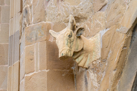 Gates of Svetitskhoveli Cathedral in Georgia, heads of bulls over the gateの写真素材