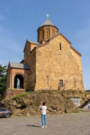 Metekhi Church old orthodox church in Tbilisi On the banks of the Mtkvari River. Travelの写真素材