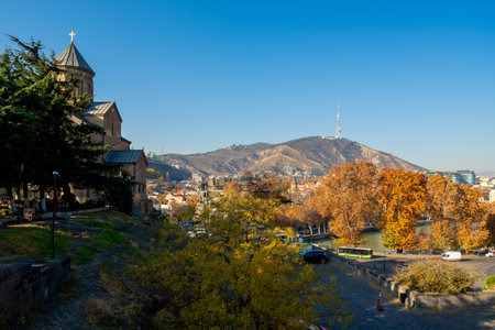 Metekhi Cathedral in Tbilisi on the banks of the Kura River. Travel