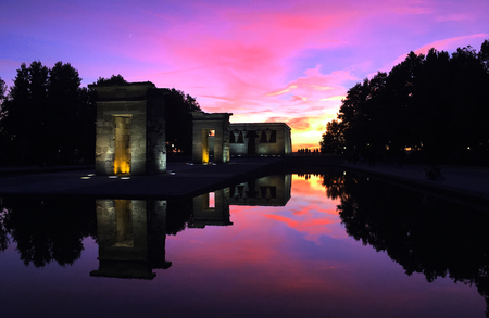 sunset landscape of templo de debod in Madrid Spainのeditorial素材