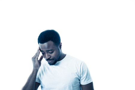 Portrait of attractive man sad and depressed suffering depression feeling sorrow and unpleasant pain...