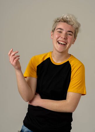 Portrait of attractive stylish fashion teenager confident and happy with his gender identity. Trans...