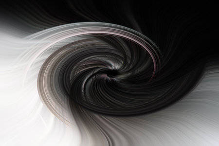 abstract ying-yang background, white and black color, balance in life, for interior or web background, yoga wallpaper, rotation of fibersの写真素材